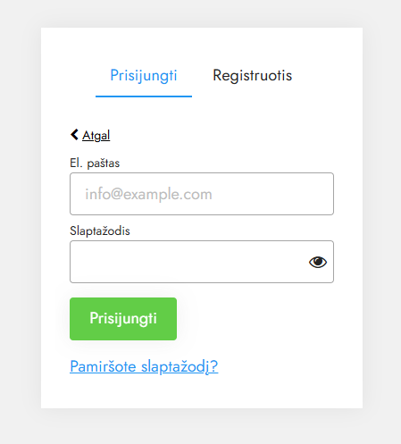 Prisijungimo lango pavyzdys